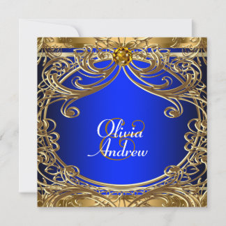 Invitation Elégant Royal Blue et Mariage or