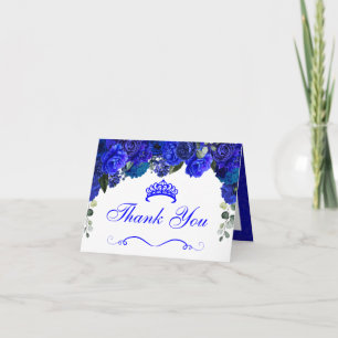 Invitation Elégant Royal Blue Floral Quinceanera Merci