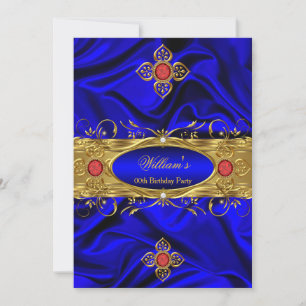 Invitation Elégant Royal Blue Gold Red Gems Silk Anniversaire