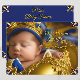 Invitation Elégant Royal Blue Prince Boy Baby shower Gold