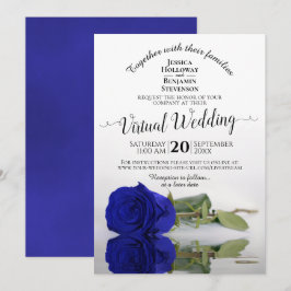 Invitation Elégant Royal Blue Reflet Rose Virtual Mariage