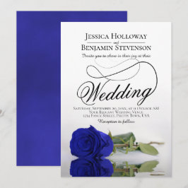 Invitation Élégant Royal Blue Rose Classy Script Mariage