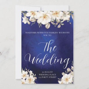 Invitation Elégant Royal Blue Rose Fancy QR Code Mariage