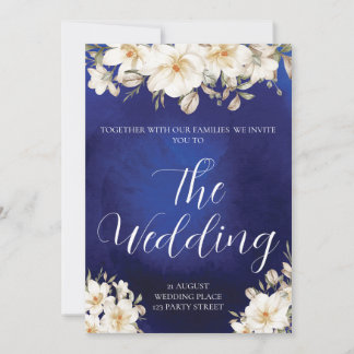 Invitation Elégant Royal Blue Rose Fancy QR Code Mariage