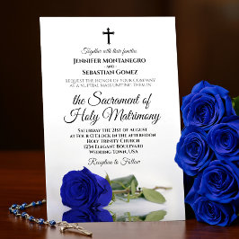 Invitation Élégant Royal Blue Rose Moderne Mariage catholique