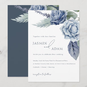 Invitation Elégant Royal Blue Roses Floral Mariage