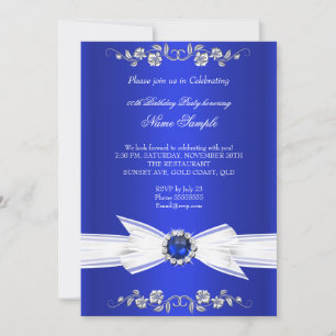 Invitation Elégant Royal Blue White Pearl Jewel Bow Anniversa