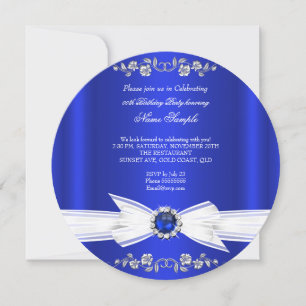 Invitation Elégant Royal Blue White Pearl Jewel Bow Anniversa