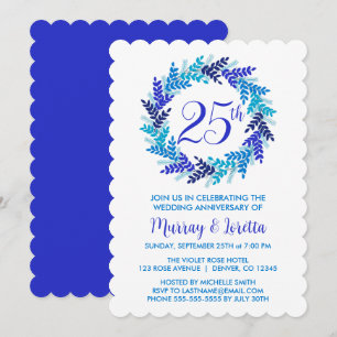 Invitation Élégant Royal Blue Wreath 25e anniversaire Mariage