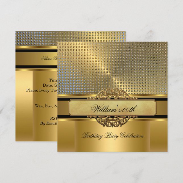 Invitation Élégant Royal Gold Birthday Party Hommes Mans 2 (Devant / Derrière)