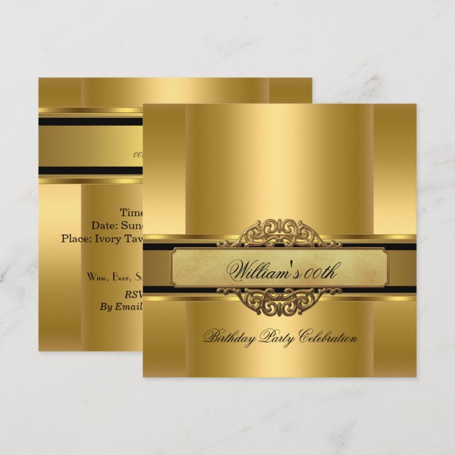 Invitation Élégant Royal Gold Birthday Party Hommes's Mans (Devant / Derrière)