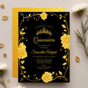 Invitation Elégant Royal Golden Floral Quinceañera