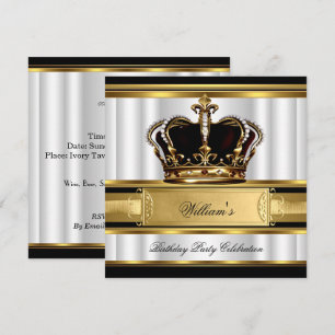 Invitation Elégant Royal Noir Or Anniversaire Prince Roi 2B