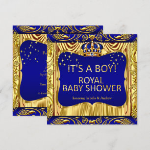 Invitation Elégant Royal Prince Baby shower Blue Gold Invitat