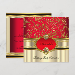 Invitation Elégant Royale Rouge Crème Or Damassé Anniversaire