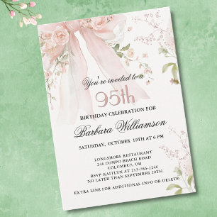 Invitation Elégant Ruban Rose Aquarelle Floral 95e Anniversai