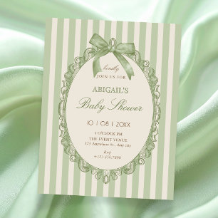 Invitation Élégant ruban vert vintage pour une baby shower do
