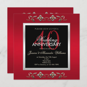 Invitation Elégant Ruby Jewels 40e anniversaire de Mariage