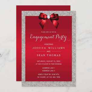 Invitation Elégant Ruby Red & Silver Parties scintillant Fian