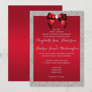 Invitation Elégant Ruby Red & Silver Parties scintillant Mari