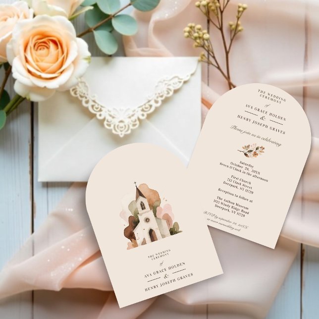 Invitation Elegant Rustic Brown Tones Church Wedding Designs (Elegant Rustic Brown Tones Church Illustration Wedding Invitation Card Designs.)