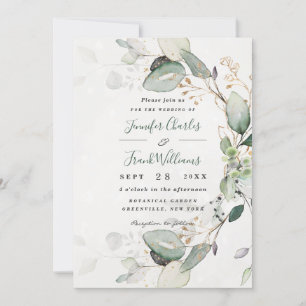 Invitation Elégant Rustic Gold Greenery Eucalyptus Mariage