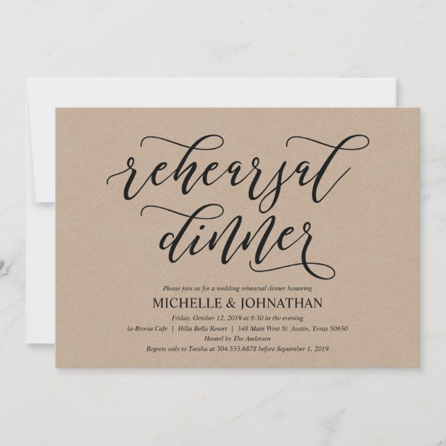 Invitation Élégant Rustic Mariage Dîner de répétition Invitat (Devant)