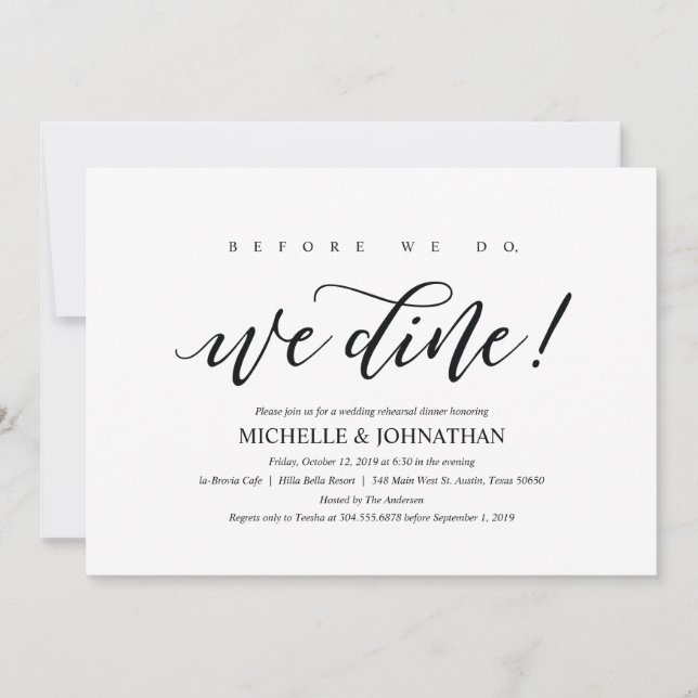 Invitation Élégant Rustic Mariage Dîner de répétition Invitat (Devant)