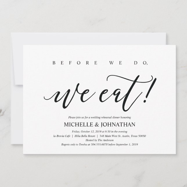Invitation Élégant Rustic Mariage Dîner de répétition Invitat (Devant)