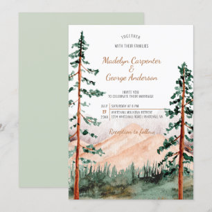 Invitation Elégant Rustic Mountains Arbres Paysage Mariage