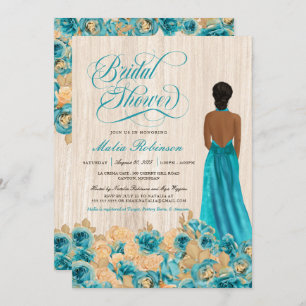 Invitation Elégant Rustic Turquoise bleu Rose et Fête des mar