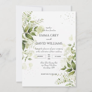 Invitation Elégant Rustique Aquarelle Feuille Mariage de verd