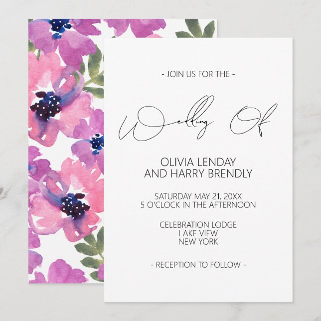 Invitation Elégant Rustique Aquarelle Mariage Floral (Devant / Derrière)
