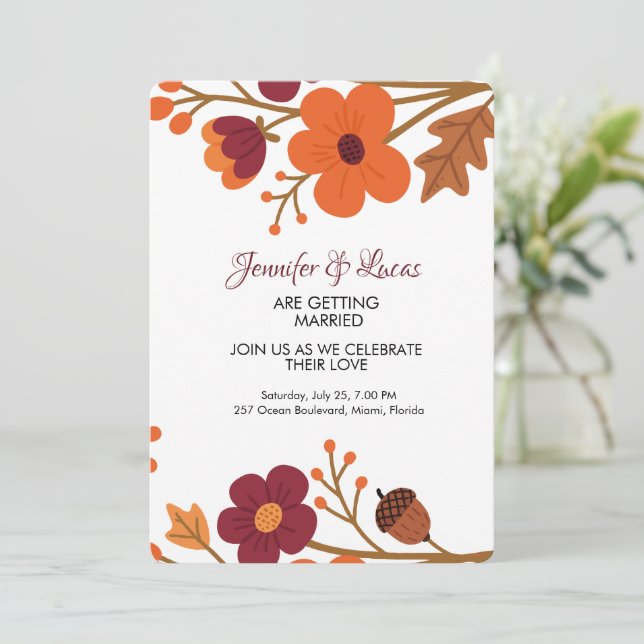 Invitation Élégant Rustique Automne Mariage Floral (Debout devant)