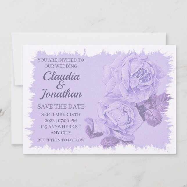 Invitation Elégant rustique bleu rose floral mariage (Devant)