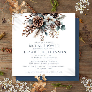 Invitation Élégant Rustique Bohème Floral Cône de Pin Lavage