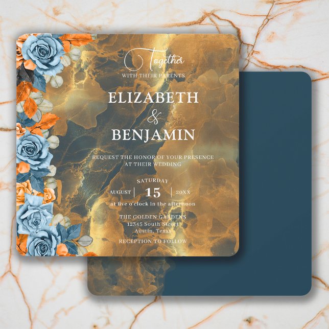 Invitation Elégant Rustique Boho Gold Navy Et Mariage De Roui (Créateur téléchargé)