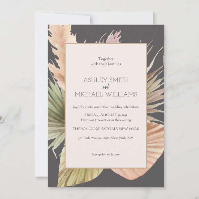 Invitation Élégant Rustique Boho Tropical Cadre Mariage (Devant)