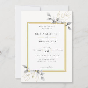 Invitation Elégant Rustique Eucalyptus Black White Gold Maria