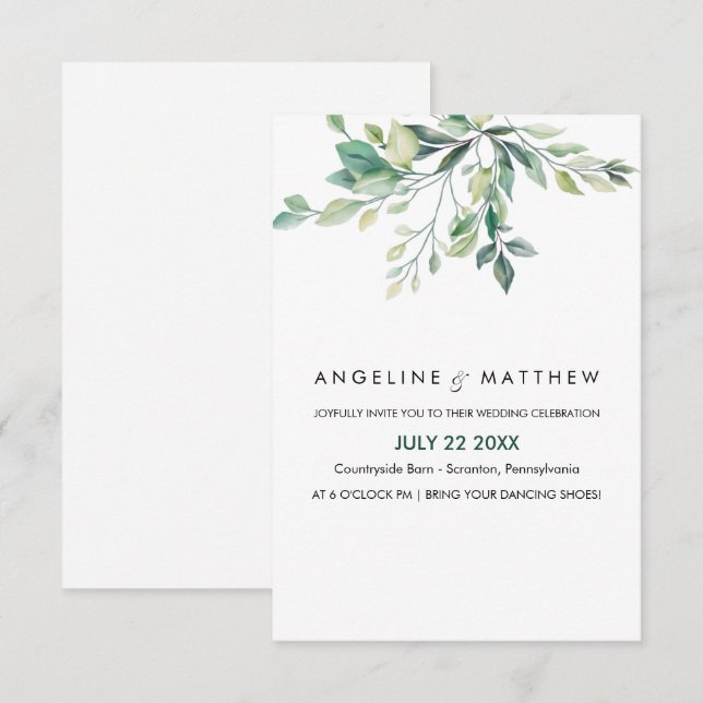 Invitation Elégant Rustique Eucalyptus Feuille Mariage de ver (Devant / Derrière)