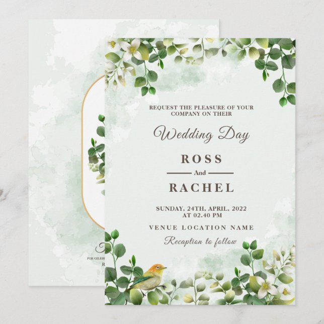 Invitation Elégant Rustique Eucalyptus Feuille Mariage de ver (Devant / Derrière)