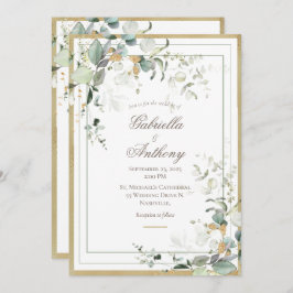 Invitation Elégant Rustique Eucalyptus Verdure Mariage Or