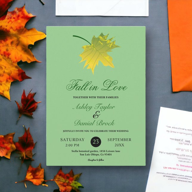 Invitation Élégant Rustique Feuilles de automne Vert Floral M (Créateur téléchargé)