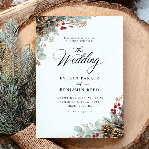 Invitation Élégant Rustique Mariage de Noël d'hiver