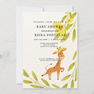 Invitation Elégant Safari Giraffe Baby shower floral rose ros