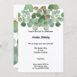 INVITATION ÉLÉGANT SAGE EUCALYPTUS ANNIVERSAIRE