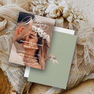 Invitation Élégant sage floral boho le mariage de photo