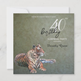 Invitation Elégant Sage Gold Tiger Surprise fête d'anniversai