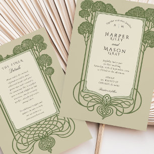 Invitation Elégant Sage Green Art Déco Mariage Arbre