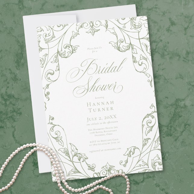 Invitation Elegant Sage Green Floral Frame Bridal Shower (Elegant Sage Green Floral Frame Bridal Shower Invitation)